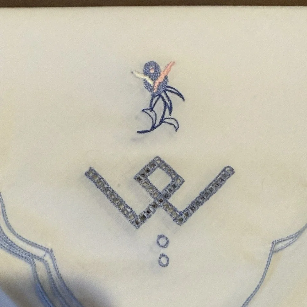 Lit Of‎ 8 tea cloth matching napkins Embroid reminiscent Jacobean floral designs